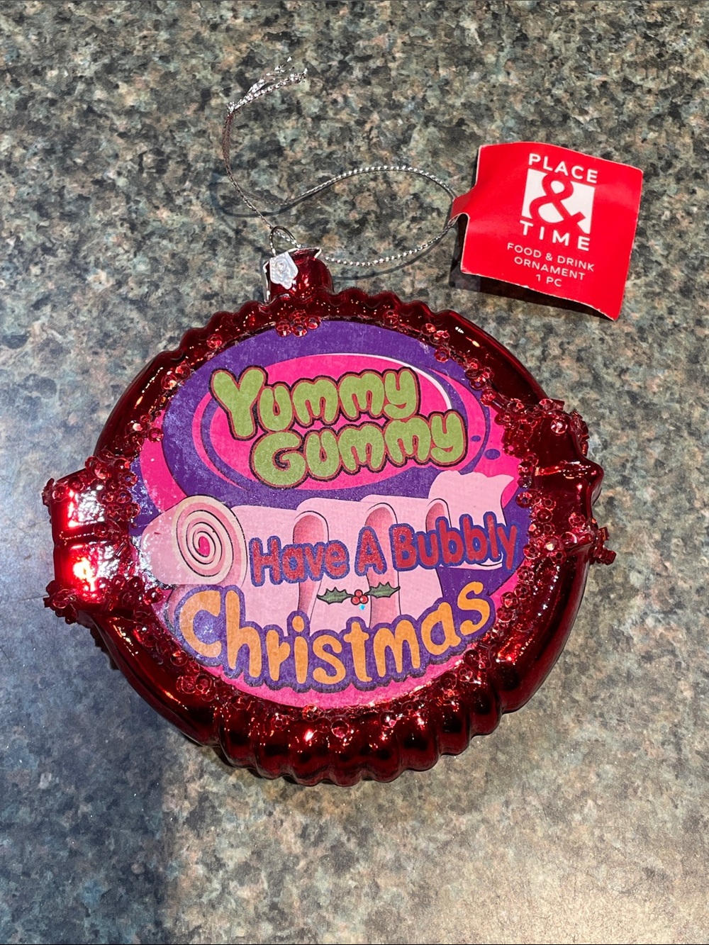 Red and Sparkly "Yummy Gummy" Have A Bubbly Christmas Ornament *NEW*
